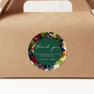 Emerald Green Moody Floral Burgundy Wedding Runder Aufkleber
