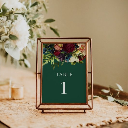 Emerald Green Moody Floral Burgundy Wedding Tischnummer