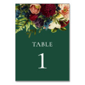Emerald Green Moody Floral Burgundy Wedding Tischnummer (Vorderseite)