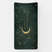 Emerald Green Moon Stars Midnight Blue Banner (Vertikal)