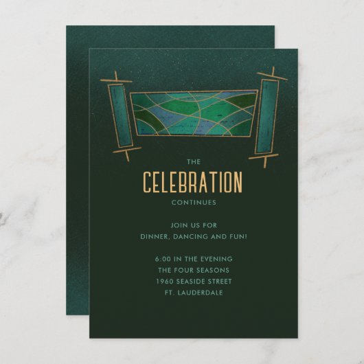 Emerald Green Mosaic Torah Scroll Party Umschließu Einladung (Vorne/Hinten)