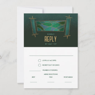 Emerald Green Mosaic Torah Scroll Response Card Einladung