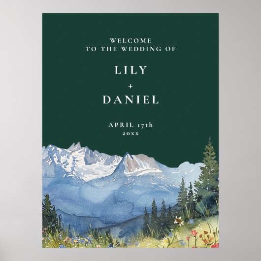 Emerald Green Mountain Floral Wedding Welcome Sign Poster (Vorne)