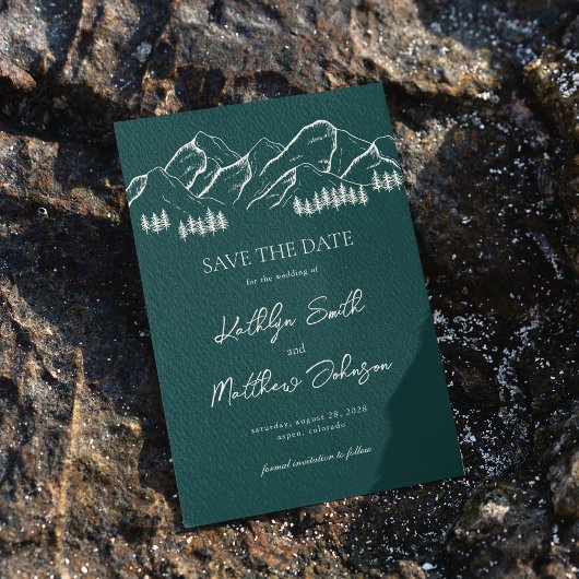 Emerald Green Mountain Pine Tree Hochzeit im Freie Save The Date