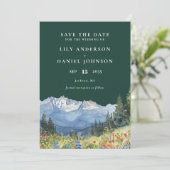 Emerald Green Mountain Wildflower Floral Wedding Save The Date (Stehend Vorderseite)