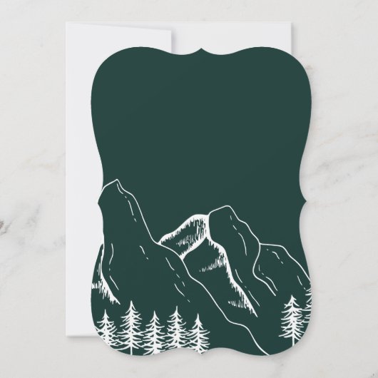 Emerald Green Mountains Pine Tree Outdoor Hochzeit Einladung (Rückseite)