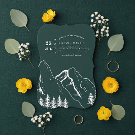 Emerald Green Mountains Pine Tree Outdoor Hochzeit Einladung