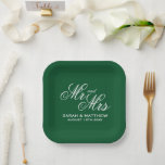 Emerald green Mr and Mrs most elegant wedding Pappteller<br><div class="desc">Emerald green Mr and Mrs most elegant wedding party plates for dinner and cake. Elegant script typography template. Personalized rings with custom name and date. Luxury table decor for receptions and cocktail hour.</div>
