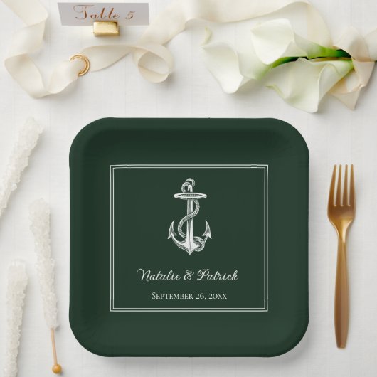 Emerald Green Nautical Anchor Wedding Paper Teller (Hochzeit)