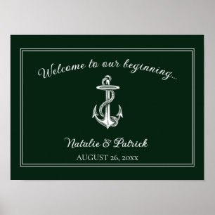 Emerald Green Nautical Anchor Wedding Poster