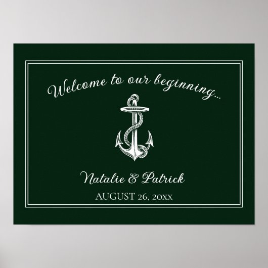Emerald Green Nautical Anchor Wedding Poster (Vorne)