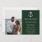Emerald Green Nautical Monogram Foto Save The Date (Vorderseite)