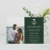 Emerald Green Nautical Monogram Foto Save The Date (Stehend Vorderseite)