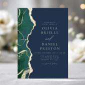 Emerald Green Navy Blue Agate Wedding Elegant Einladung