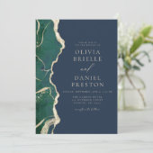 Emerald Green Navy Blue Agate Wedding QR Code Einladung (Stehend Vorderseite)
