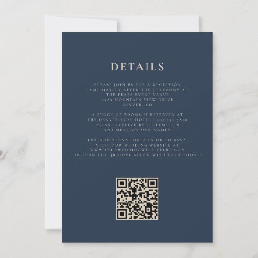 Emerald Green Navy Blue Agate Wedding QR Code Einladung (Rückseite)