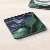 Emerald Green Navy Blue Gold Agate Getränkeuntersetzer (Linke Seite)