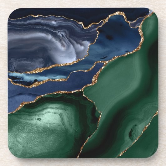 Emerald Green Navy Blue Gold Agate Getränkeuntersetzer (Vorderseite)