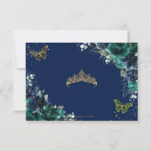 Emerald Green Navy Floral Butterfliegen Quinceañer RSVP Karte (Rückseite)