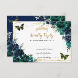Emerald Green Navy Floral Butterfliegen Quinceañer RSVP Karte