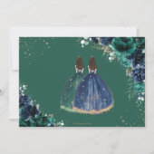 Emerald Green Navy Floral Princesses Quinceañera Save The Date (Rückseite)