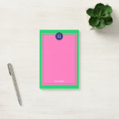 Emerald Green Navy Hot Pink Gerahmt 1I Monogramm Post-it Klebezettel (Büro)