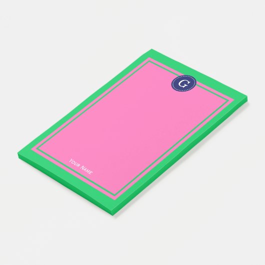 Emerald Green Navy Hot Pink Gerahmt 1I Monogramm Post-it Klebezettel (angewinkelt)