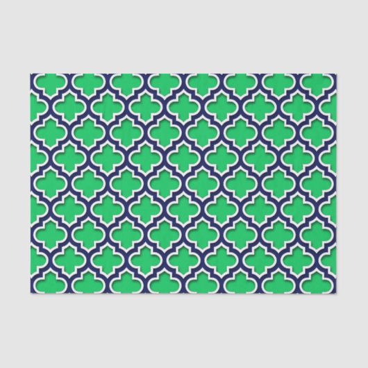 Emerald Green Navy White marokkanisches Quatrefoli Seidenpapier (Vorderseite)