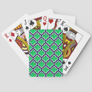 Emerald Green Navy White marokkanisches Quatrefoli Spielkarten