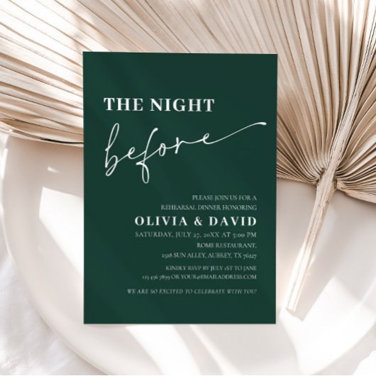 Emerald Green Night Before Probe Dinner laden Einladung