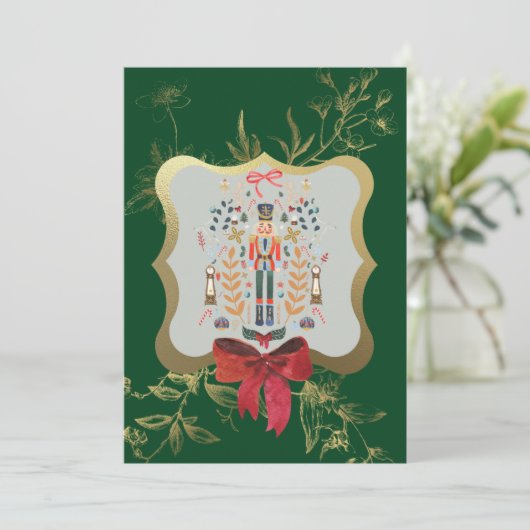 Emerald Green Nutcracker Weihnachtsfeiertag Einladung (Stehend Vorderseite)