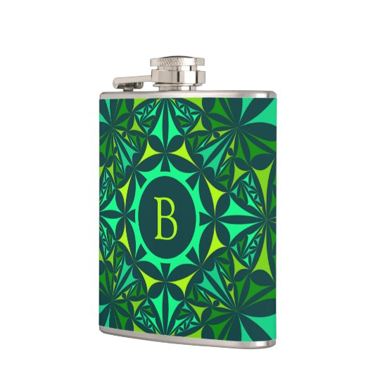 Emerald Green Ornate Kaleidoscope Monogram Flachmann (Links)