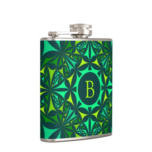 Emerald Green Ornate Kaleidoscope Monogram Flachmann (Rechts)