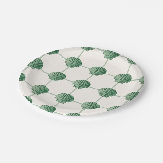 Emerald Green Painted Coastal Seashell Schachbrett Pappteller (Schrägansicht)