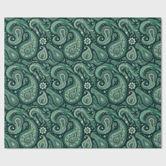 Emerald Green Paisley Geschenkpapier (Flach)