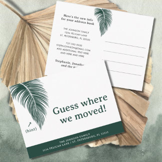 Emerald Green Palm Leaf Fun Florida Neue Adresse Ankündigungspostkarte