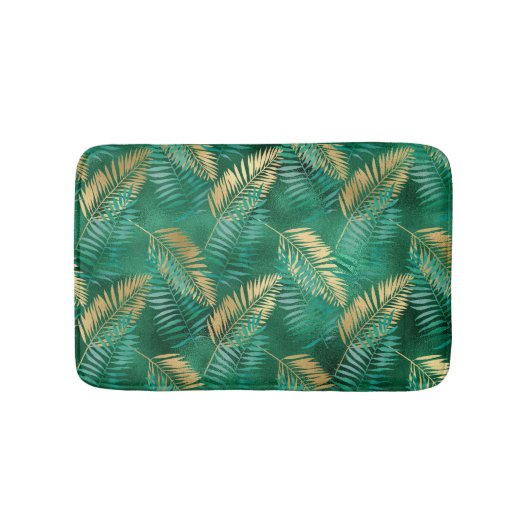 Emerald Green Palm Leaf Hell Goldener Dschungel Badematte (Vorderseite)