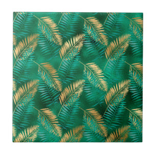 Emerald Green Palm Leaf Hell Goldener Dschungel Fliese