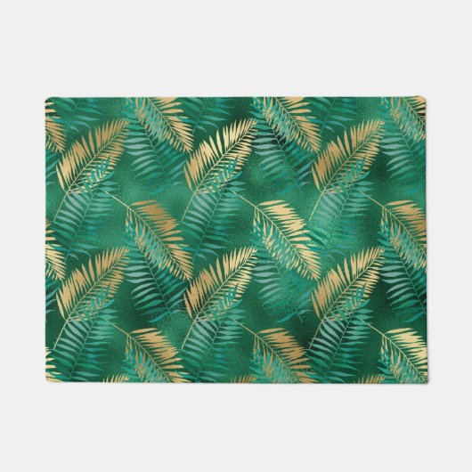 Emerald Green Palm Leaf Hell Goldener Dschungel Fußmatte (Vorderseite)