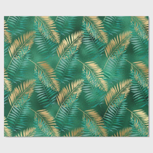 Emerald Green Palm Leaf Hell Goldener Dschungel Geschenkpapier (Flach)