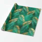 Emerald Green Palm Leaf Hell Goldener Dschungel Geschenkpapier (Ungerollt)