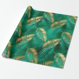 Emerald Green Palm Leaf Hell Goldener Dschungel Geschenkpapier