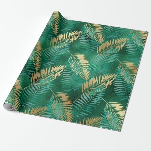 Emerald Green Palm Leaf Hell Goldener Dschungel Geschenkpapier (Ungerollt)