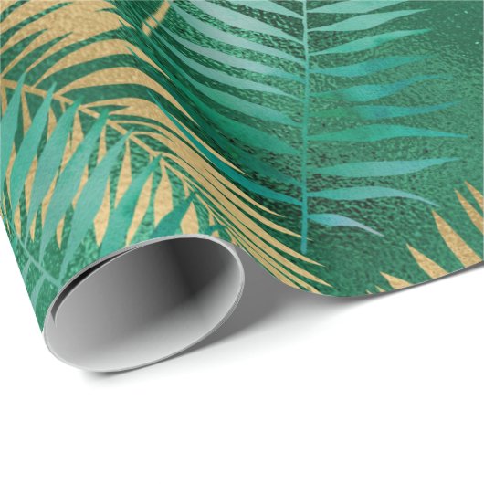 Emerald Green Palm Leaf Hell Goldener Dschungel Geschenkpapier (Rolleneckpunkt)