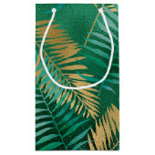 Emerald Green Palm Leaf Hell Goldener Dschungel Kleine Geschenktüte (Rückseite)