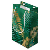 Emerald Green Palm Leaf Hell Goldener Dschungel Kleine Geschenktüte (Rückseite Schrägansicht)