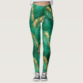 Emerald Green Palm Leaf Hell Goldener Dschungel Leggings (Vorderseite)