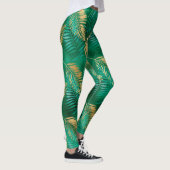 Emerald Green Palm Leaf Hell Goldener Dschungel Leggings (Rechts)