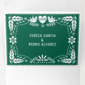 Emerald Green Papel Picado Liebesvögel Hochzeit Dreifach Gefaltete Einladung (Innen Erste Seite)