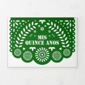 Emerald Green Papel Picado Mis Quince Años Dreifach Gefaltete Einladung (Cover)